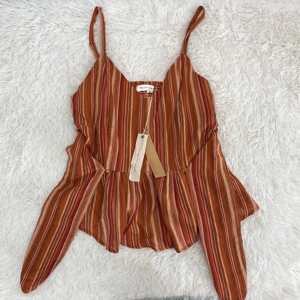 NWT Mustard Seed Orange Stripe Tie Waist Boho Summer Tank Size M